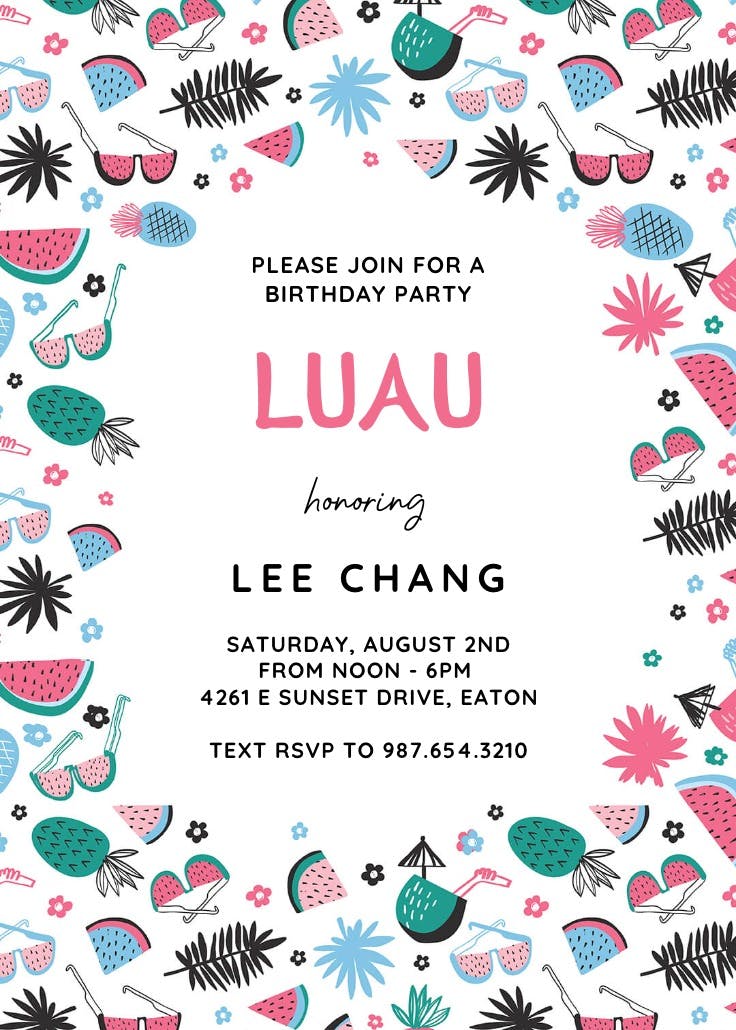 Tropical fruit - luau party invitation